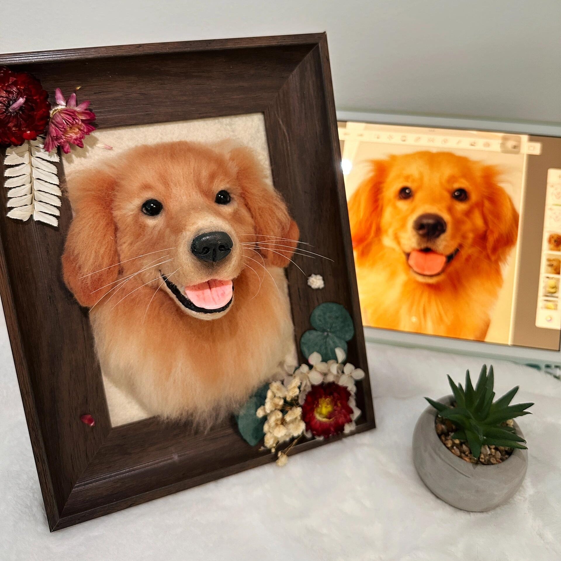 Custom Handmade Framed Pet Portrait-Dog/Cat (14 -28cm)