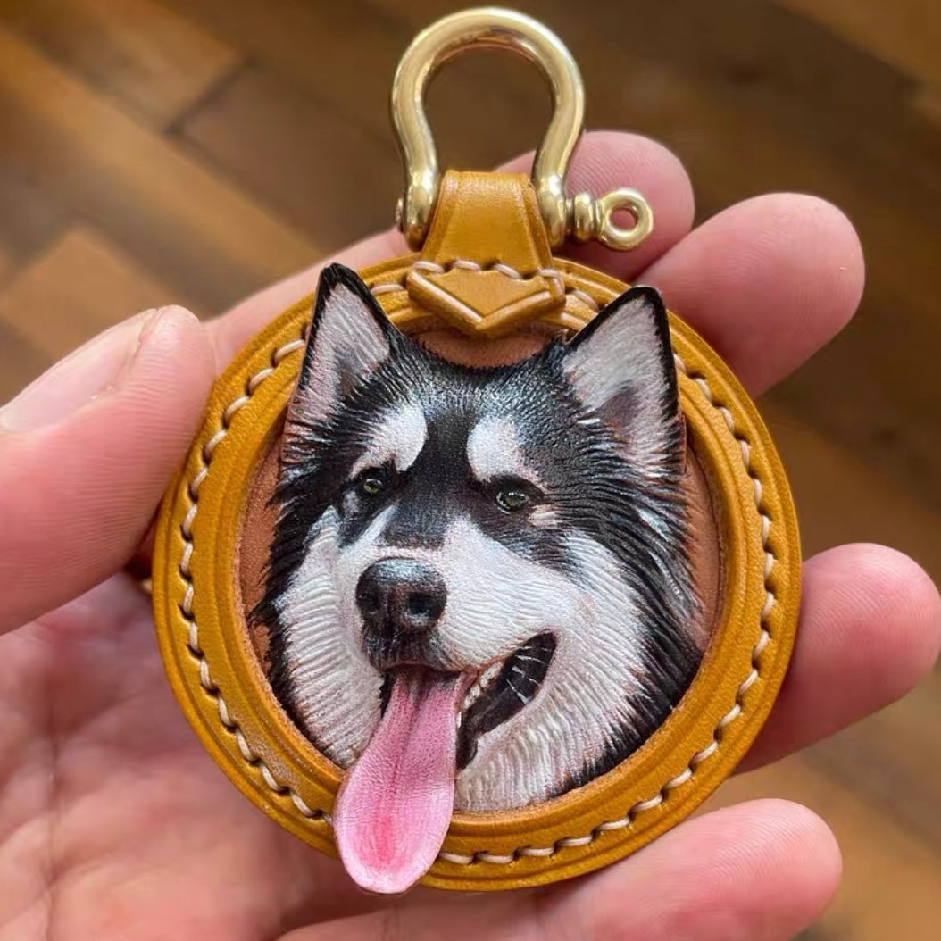 Custom Handmade Leather-Carved Pet Tag Pendant (6-8cm)