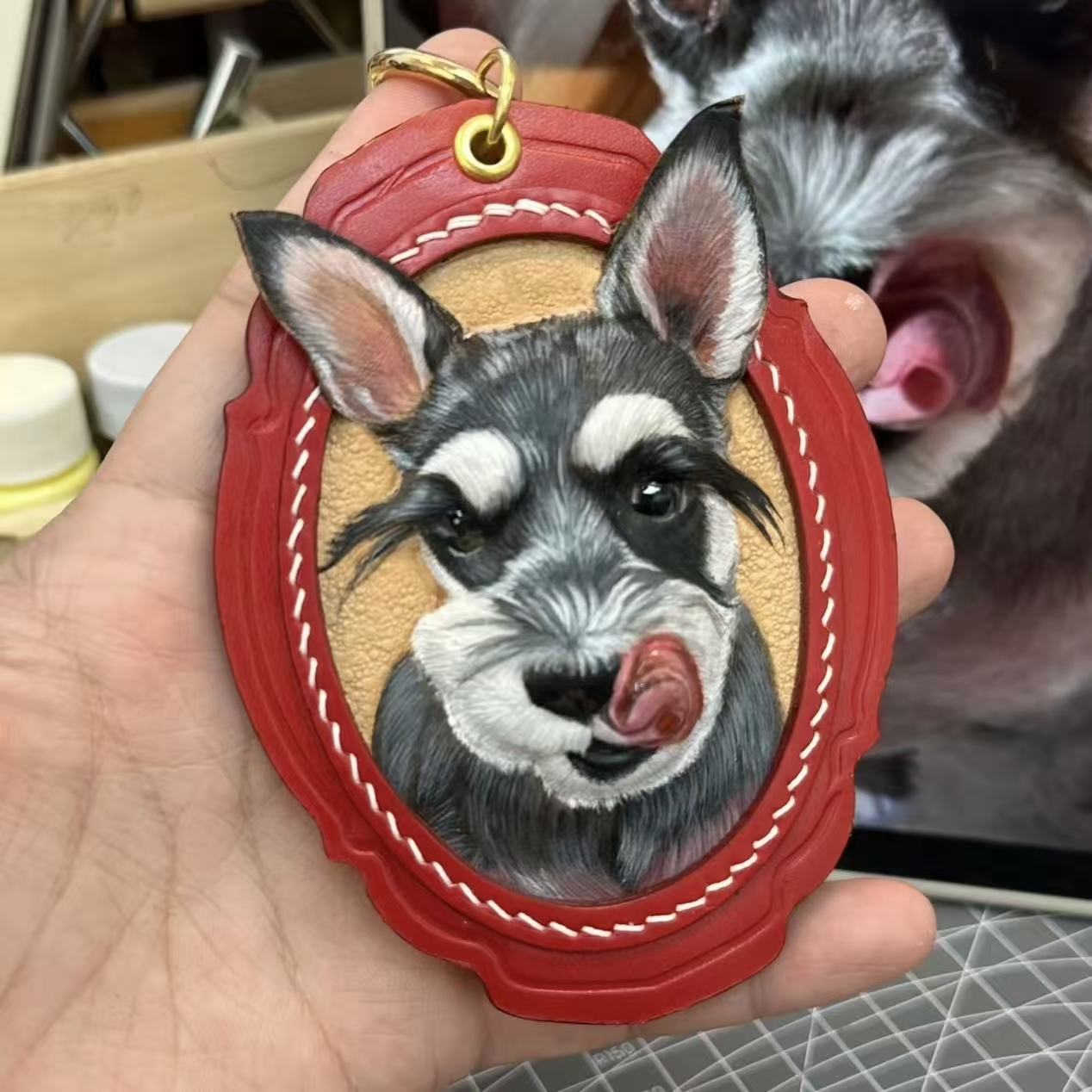 Custom Handmade Leather-Carved Pet Tag Pendant (6-8cm)