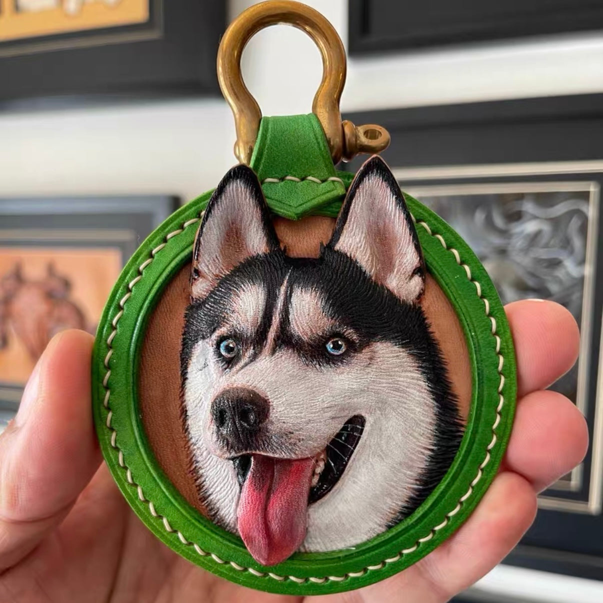Custom Handmade Leather-Carved Pet Tag Pendant (6-8cm)