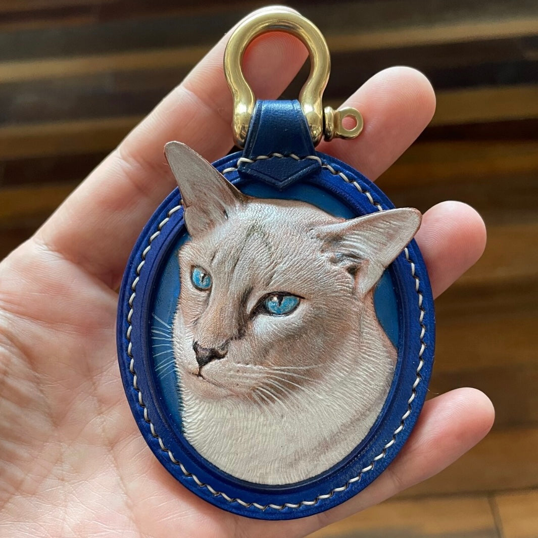 Custom Handmade Leather-Carved Pet Tag Pendant (6-8cm)