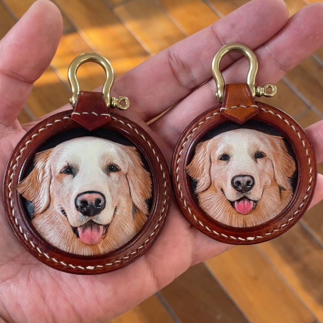 Custom Handmade Leather-Carved Pet Tag Pendant (6-8cm)