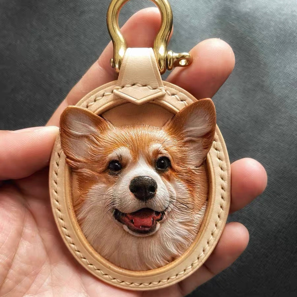 Custom Handmade Leather-Carved Pet Tag Pendant (6-8cm)